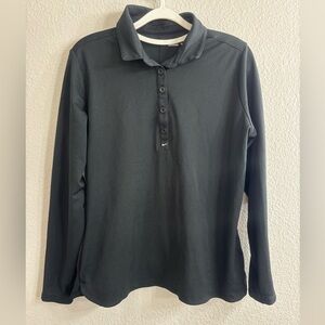 Nike Black Golf Long Sleeve Polo Shirt Athletic Sporty Top Woman XL